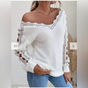 Elegant and Cozy White Lace Sweater